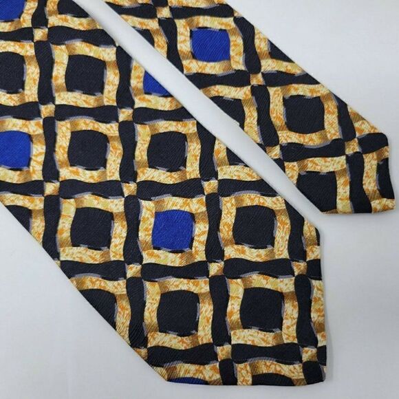 ROBERT TALBOTT OMAGGIO SILK TIE BLACK GOLD SQUARES - Picture 1 of 2